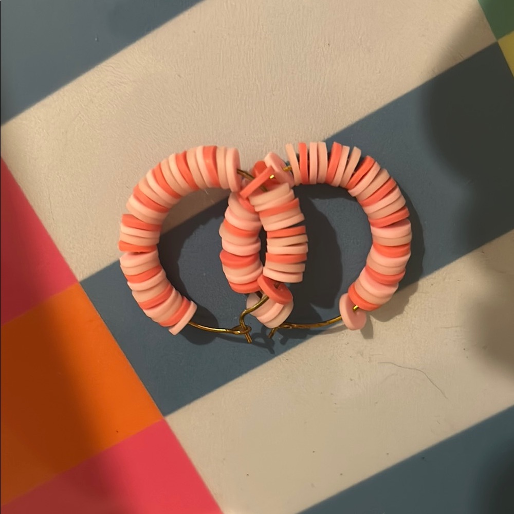 Pink Beaded Hoop Earrings